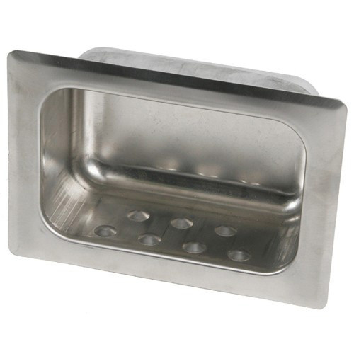  Brey Krause (S-2630-01-BS) Heavy Duty Recessed Soap Dish with Lip - Drywall Clamp, Bright Stainless Finish