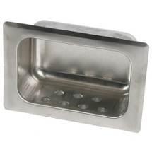 Brey Krause (S-2630-BS) Heavy Duty Recessed Soap Dish with Lip - Wet Wall, Mortar Mount, Bright Stainless Finish