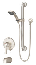 Symmons (S-9604-PLR-TRM-STN) Origins tub/hand shower system with secondary integral diverter, trim only, satin nickel