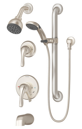  Symmons (S-9606-PLR-TRM-STN) Origins tub/shower/hand shower system with separate diverter, trim only, satin nickel