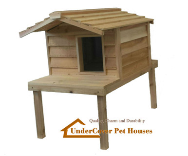 Large Insulated Cedar Cat House with Lounging Deck and Extended Roof