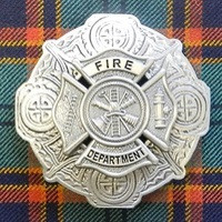Fire Department Plaid Brooch Antique