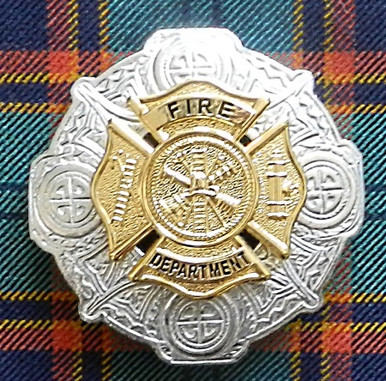 Fire Department Plaid Brooch (Gold on Chrome)