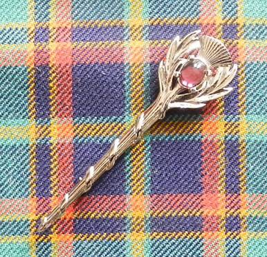 Thistle kilt pin with stone