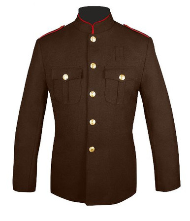 High Collar Honor Guard Jacket Brown with Red Trim