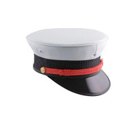 White Fire Bell Cap with Red Strap and Gold FD Buttons