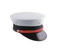 White Fire Bell Cap with Red Strap and Silver FD Buttons