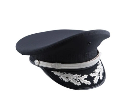Black Police Cap with Silver Oak Leaf Visor