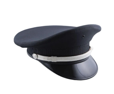 Black Police Cap with Silver Strap