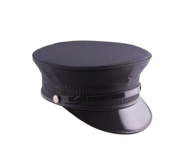 Black Fire Bell Cap w/ Black Strap & Silver Buttons