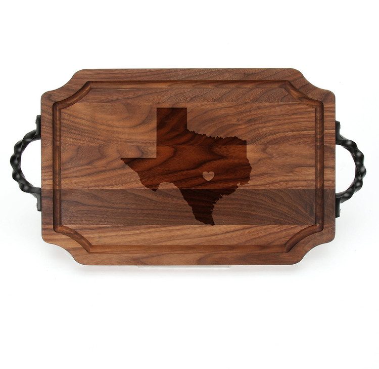 Home State and Heart - Scalloped Walnut Cutting Board w/ Twisted Handles