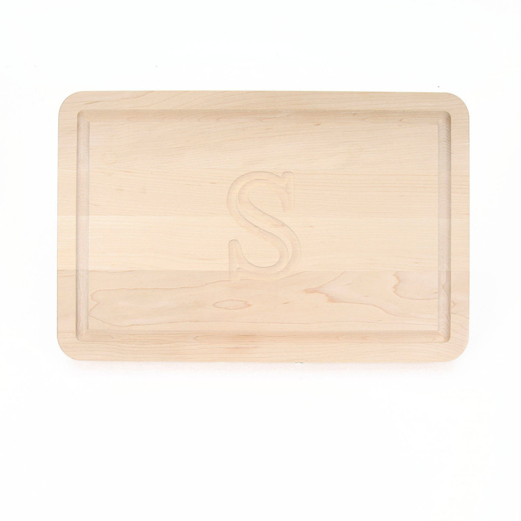 Carved Initial 10 1/2" x 16" Rectangle Maple Cutting Board w/Engraved Players Signatures