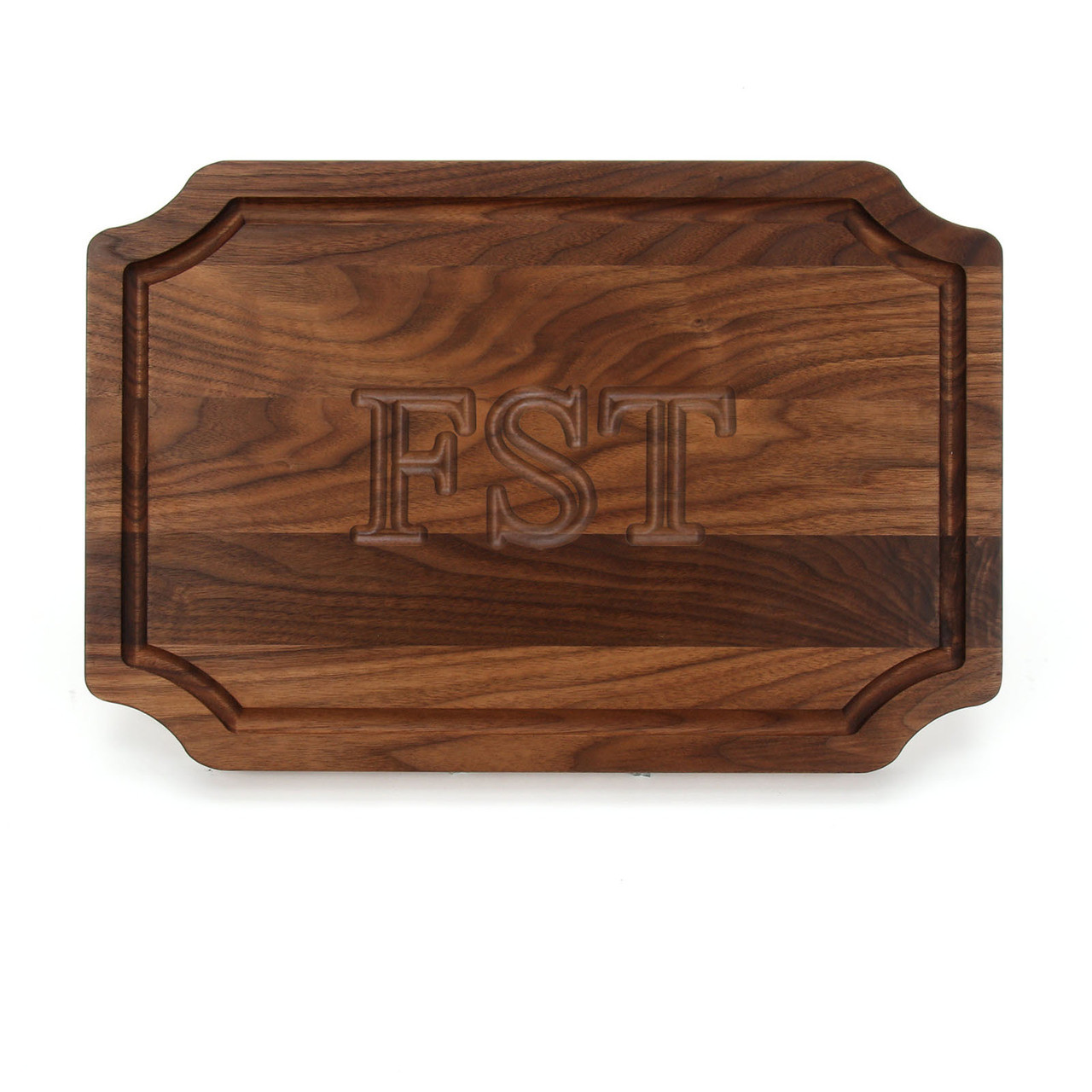 Big Wood Boards Carved Monogram Scalloped Cutting Board