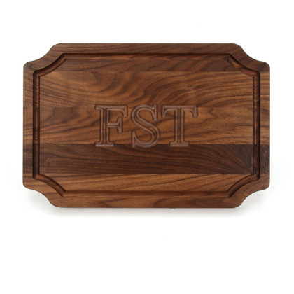 Carved Monogram 12" x 18" Scalloped Walnut Cutting Board w/Engraved Players Signatures