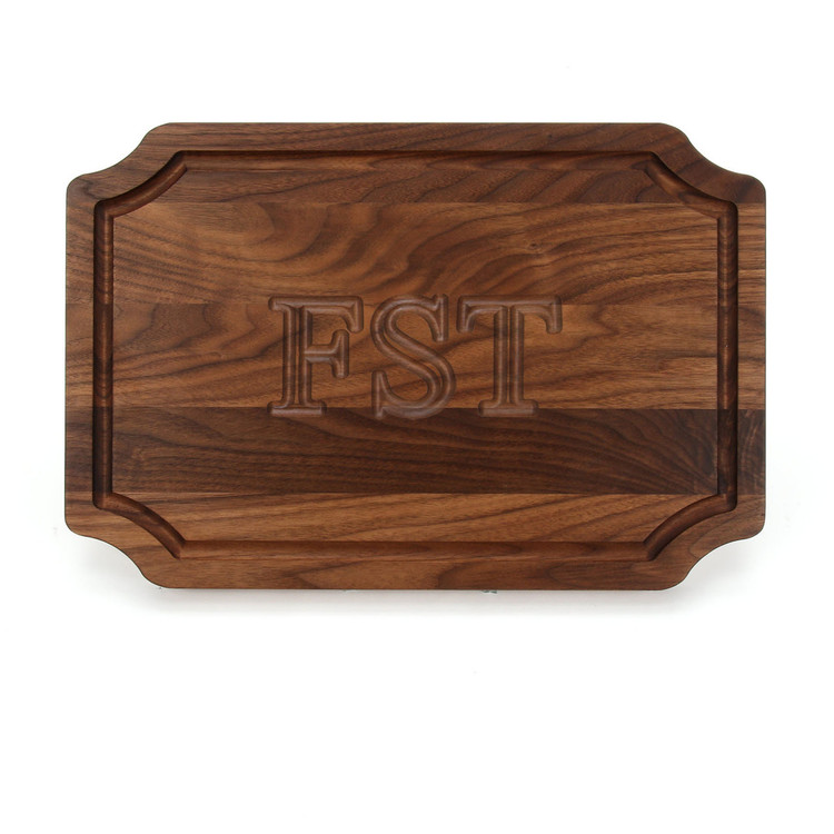 Carved Monogram 12" x 18" Scalloped Walnut Cutting Board w/Engraved Players Signatures