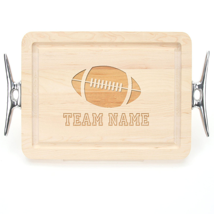 Sport Engraved 9" x 12" Rectangle Maple Cutting Board w/Cleat Handles and Engraved Players Signatures