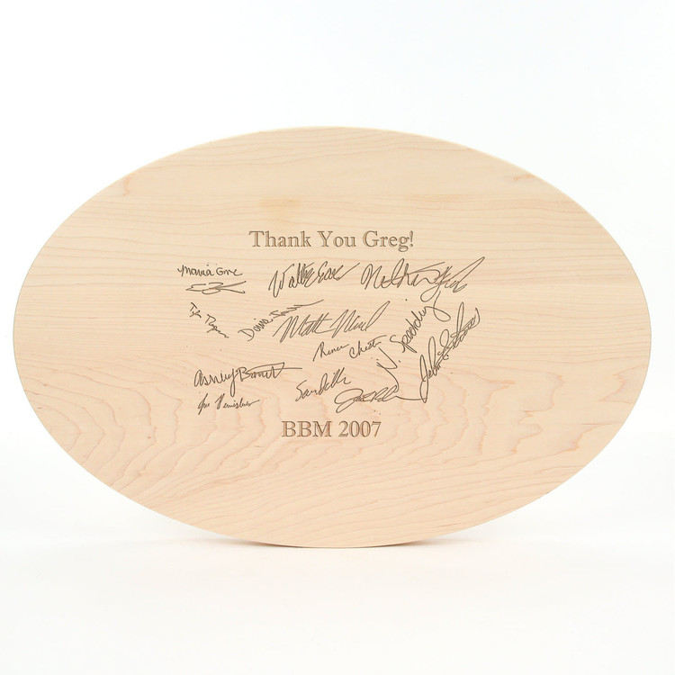 Logo Engraved 12" x 18" Oval Maple Cutting Board w/Victorian Handles