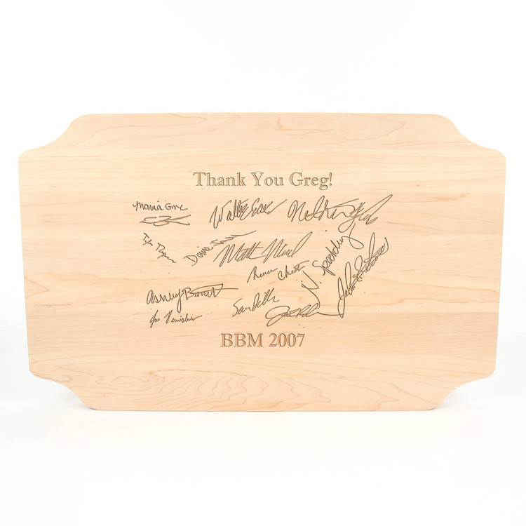 Logo Engraved 15" x 24" Scalloped Maple Cutting Board w/Polished