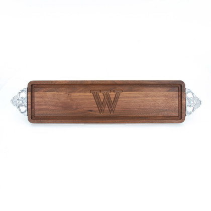 Walnut Bread Board - Scalloped Handles - Carved Initial