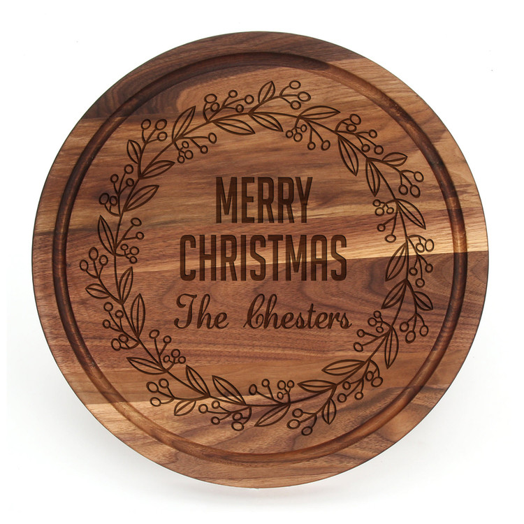 Personalized Wreath Cutting Board Family Name Walnut
