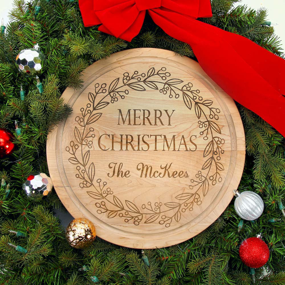 Personalized Wreath Cutting Board Family Name