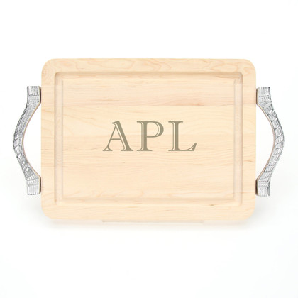 9 x 12 Maple Rectangle Cutting Board - Rope Handles - Laser Engraved Monogram