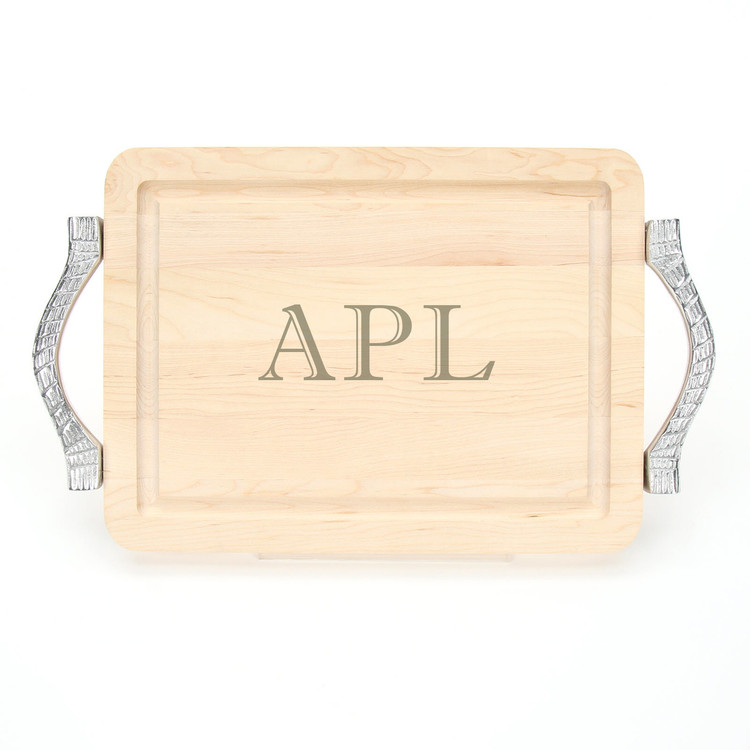 9 x 12 Maple Rectangle Cutting Board - Rope Handles - Laser Engraved Monogram