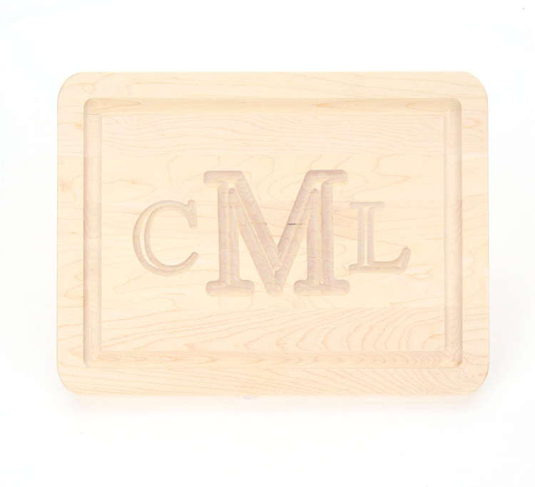9 x 12 Rectangle Maple Cutting Board - Carved Monogram