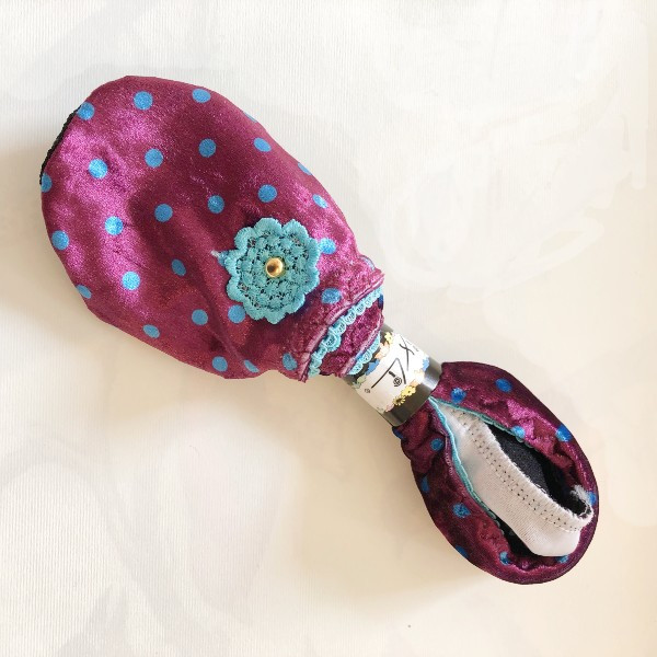 Pocket Slippers -  polka dot pink  with turquoise cording