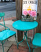 Patio table and chair in street location - turquoise