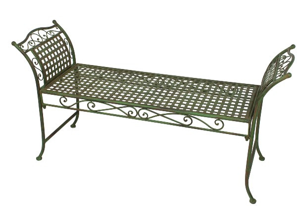 Garden bench: backless/green metal.