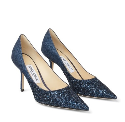 Jimmy Choo Love 65 Navy Glitter Fabric Pump