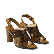 Jimmy Choo Aix 85 Snake Printed Leather Sandals in Cuoio