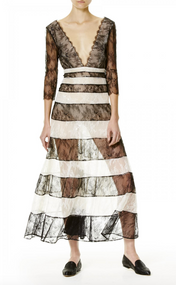 Carolina Herrera Striped Chantilly Lace Dress 