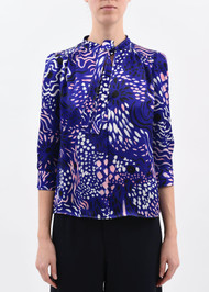 Marni ¾ Length Sleeve Abstract Print Top with Tie in Blue