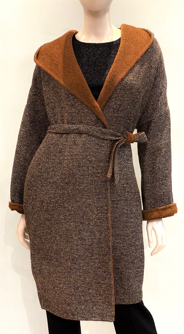 Max Mara Wool Hooded Coat in Tobacco