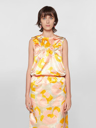 Marni Puckered Abstract Print Cotton Top in Maize