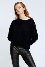 Dorothee Schumacher Sophisticated Softness Off the Shoulder Cashmere Sweater in Black, Size 1