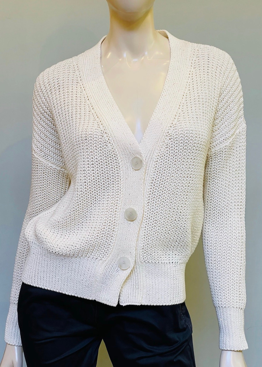 Fabiana Filippi V-Neck Knit Stitched Cotton Cardigan in White