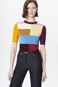 Victoria Beckham Patchwork Knitted Top in Multicolor, Size Small