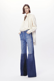 Victoria Beckham Patchwork Flare Jeans in Washed Indigo, Size 12