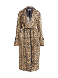 Victoria Beckham Leopard Print Patch Pocket Trench Coat in Tan/Brown