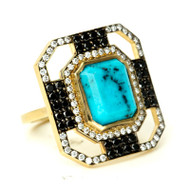 *RESERVE TODAY* Sylva & Cie. 18K Yellow Gold Turquoise and Diamond Ring, Size 7
