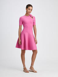 Oscar de la Renta Short Sleeve Fit and Flare Knit Dress in Spinel (Size Small)