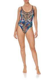 Camilla Low Scoop One Piece Swimsuit in Rainbow Room, Size Small