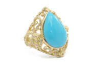 *PRE-ORDER* Armenta 18K Yellow Gold Open Scroll Pear Turquoise Statement Ring