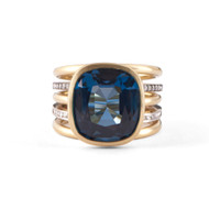 *TRUNK SHOW* Sylva & Cie. 18K Yellow and White Gold Cushion Blue Topaz Spiral Ring, Size 7
