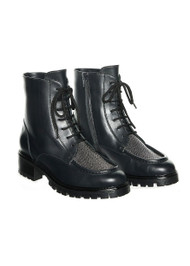 Fabiana Filippi Leather Embellished Lace Up Boots in Black, Size 40
