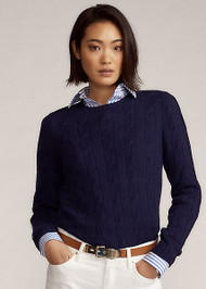 Ralph Lauren Cable-Knit Cashmere Sweater in Lux Navy, Size Large