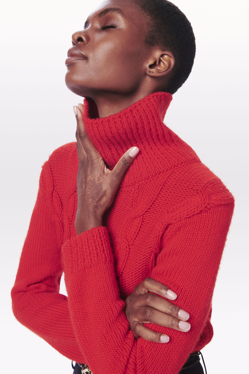 Victoria Beckham High Neck Cable Wool 